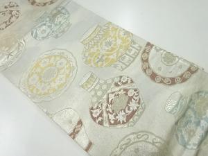 アンティーク　花器に花模様織出し袋帯（材料）